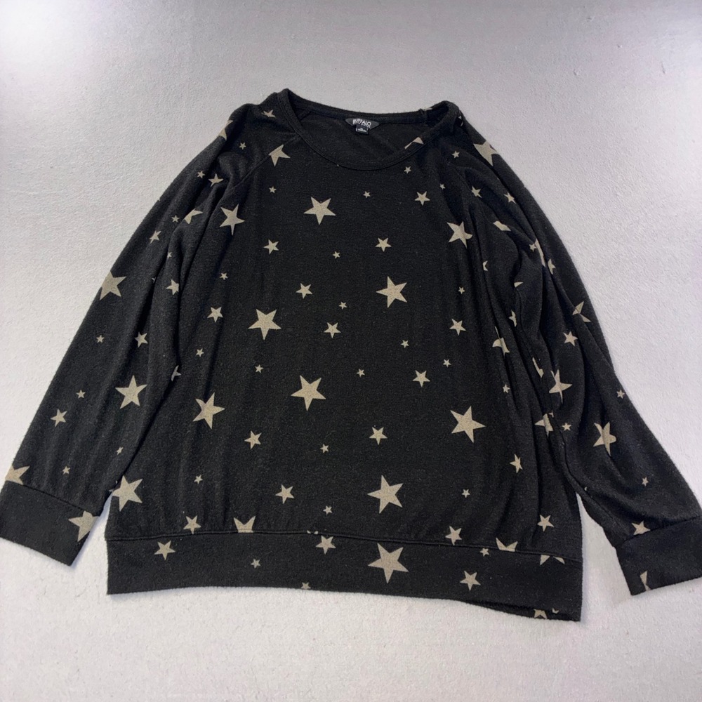 Buffalo Pullover Top Womens XL Black Star Print Celestial Long Sleeve Crewneck